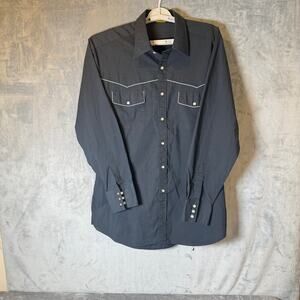 Vintage Cactus Western Snap Shirt Mens Black Cowboy Pearl Snap Button Up M